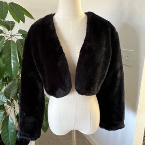 Faux Fur Black Jacket Cropped Length
